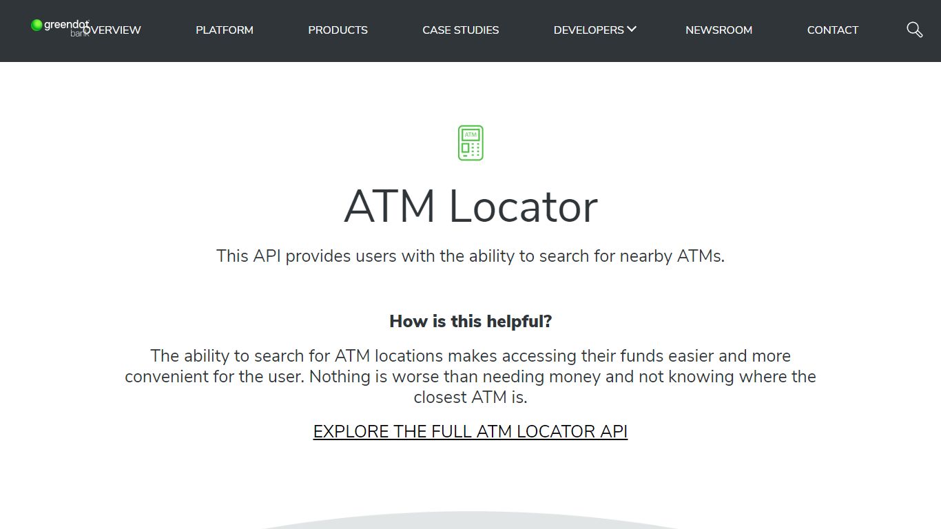 Developer API for the ATM Locator Feature| Green Dot